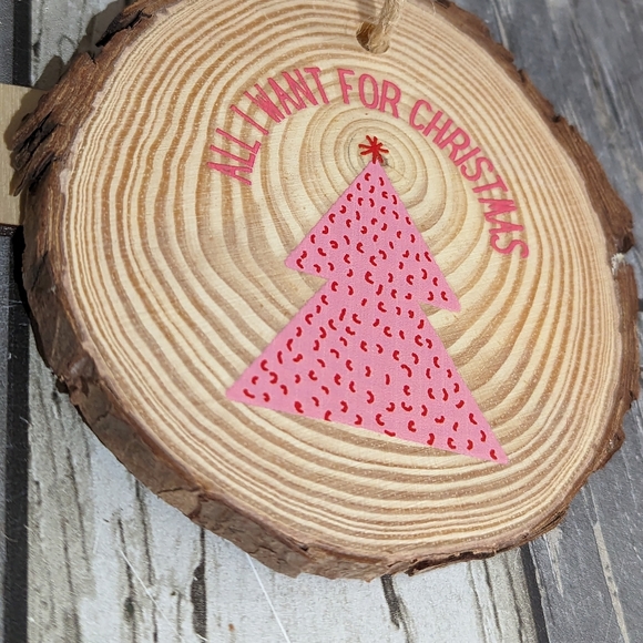 2 for $5 Item: Pink Christmas Tree Wood Slice Christmas Ornament New! - Picture 4 of 5